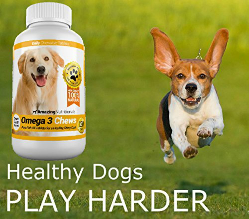 Amazing Omega 3 Fish Oil for Dogs - Omega 3 for Dogs Shedding and Itchy Skin Relief for Dog Dry Skin and Hot Spots, EPA and DHA Fatty Acids, Dog Skin and Coat Supplement - 120 Bacon Flavor Chews