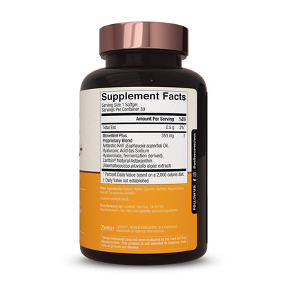 Live Conscious Joint Health Supplement - MoveWell Plus Antarctic Krill Oil, Natural Astaxanthin and Hyaluronic Acid | Outperforms Glucosamine