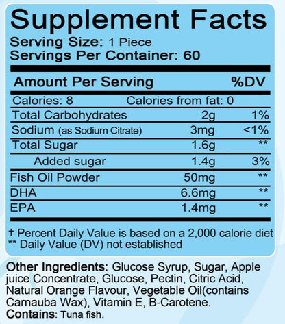 60 Gummies | 2 Months Supplies | Tasty Orange Flavor | 4+ Years | Omega-3 with EPA & DHA, Omega 3 for Kids, Omega 3 Gummies, Fish Oil Gummies, Omega-3 Fatty Acids Gummies