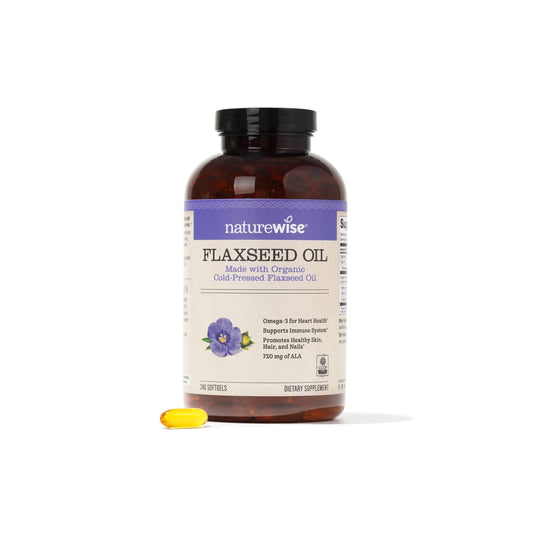 NatureWise Flaxseed Oil 1200mg Softgels with 720mg ALA, Omega 3 6 9, Supplement for Heart Health - Made with Organic, Cold Pressed Flaxseed Oil, Fish Free Omega, Non-GMO - 240 Softgels[4-Month Supply]