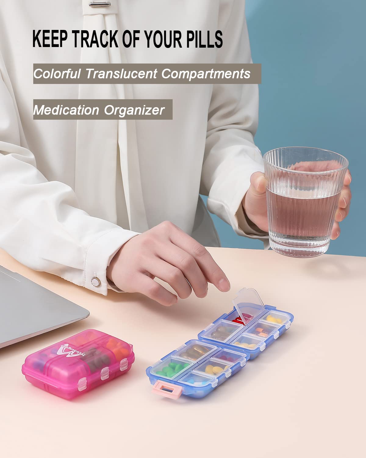 4PS Travel Pill Organizer with 164 Slice Labels，10 Compartments Travel Pill Box Portable Folding Small Pill Case Daily Pill Container Used for Carry Storage Medicine Organizer by M MUchengbao
