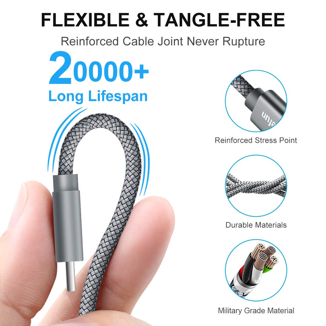 CLEEFUN USB C Charger Cable 10ft, Fast Charging USB to USB C Cable Braided USB Type C Cable for iPhone15 Plus/15 Pro Max Samsung Galaxy S23 S22 S21 S20 FE Ultra S10 S9 Note 20 10 A54/ Moto/LG, Grey