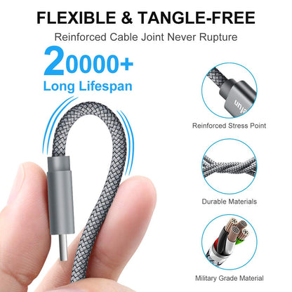CLEEFUN USB C Charger Cable 10ft, Fast Charging USB to USB C Cable Braided USB Type C Cable for iPhone15 Plus/15 Pro Max Samsung Galaxy S23 S22 S21 S20 FE Ultra S10 S9 Note 20 10 A54/ Moto/LG, Grey