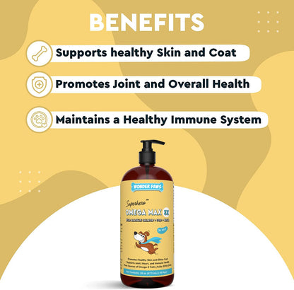 Wonder Paws Fish Oil For Dogs - Omega 3 For Dogs From Alaskan Salmon, Cod & Krill Oil - EPA DHA Fatty Acids - Less Shedding & Itching - Skin, Joint, Immune & Heart Health - 16 oz Pet Liquid Supplement