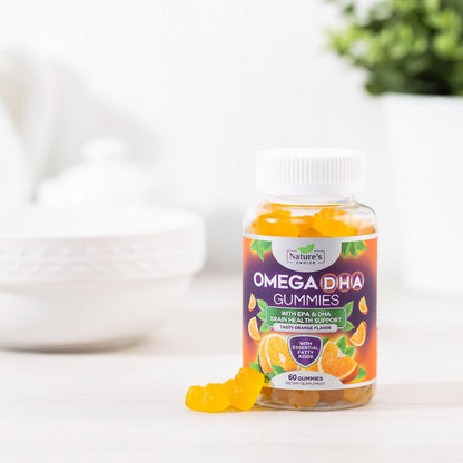 Omega 3 Fish Oil Gummies - Triple Strength Omega 3 Fish Oil Gummy Vitamins with High Absorption EPA & DHA Fatty Acids, Burpless Fish Oil Supplement, Nature's Heart Health, Orange Flavor - 60 Gummies