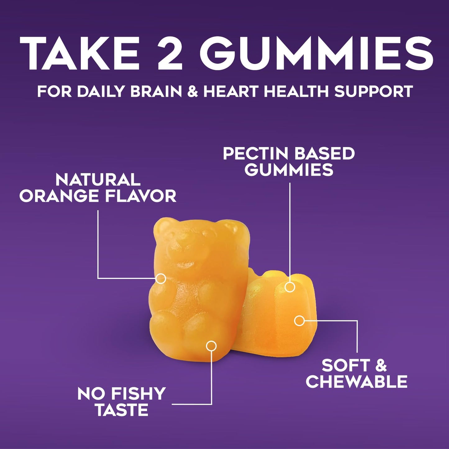 Omega 3 Fish Oil Gummies - Triple Strength Omega 3 Fish Oil Gummy Vitamins with High Absorption EPA & DHA Fatty Acids, Burpless Fish Oil Supplement, Nature's Heart Health, Orange Flavor - 60 Gummies
