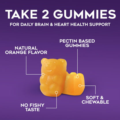 Omega 3 Fish Oil Gummies - Triple Strength Omega 3 Fish Oil Gummy Vitamins with High Absorption EPA & DHA Fatty Acids, Burpless Fish Oil Supplement, Nature's Heart Health, Orange Flavor - 60 Gummies