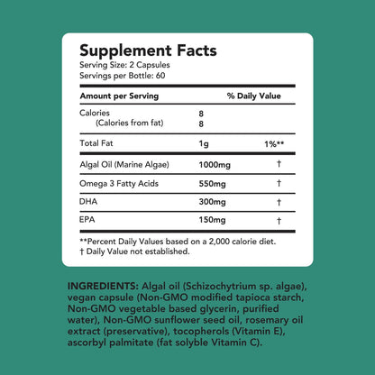 Amandean Vegan Omega 3 Supplement. Premium Fish Oil Alternative! Algae DHA & EPA. 120 Carrageenan Free Softgels. Algal Essential Fatty Acids. Plant Based Heart, Skin, Brain, Eye, Immune Support.