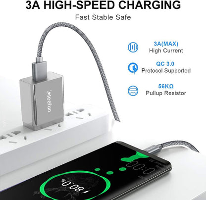 CLEEFUN USB C Charger Cable 10ft, Fast Charging USB to USB C Cable Braided USB Type C Cable for iPhone15 Plus/15 Pro Max Samsung Galaxy S23 S22 S21 S20 FE Ultra S10 S9 Note 20 10 A54/ Moto/LG, Grey