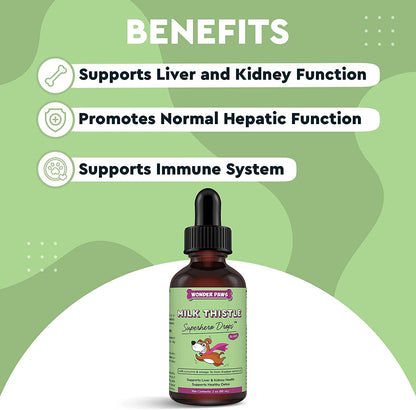 Wonder Paws Milk Thistle, Liver Support for Dogs, Supports Kidney Function for Pets, Detox, Hepatic Support, with Wild Alaskan Salmon Oil & Curcumin, Omega 3 EPA & DHA (2, Ounces)