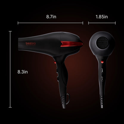 Diffuser Hair Dryer, 2200 Watt Professional Ionic Salon Blow Dryer, Ceramic Tourmaline Hairdryer with 2 Concentrator Nozzle Attachments, Pro Ion Quiet Dryers - Best Soft Touch Body