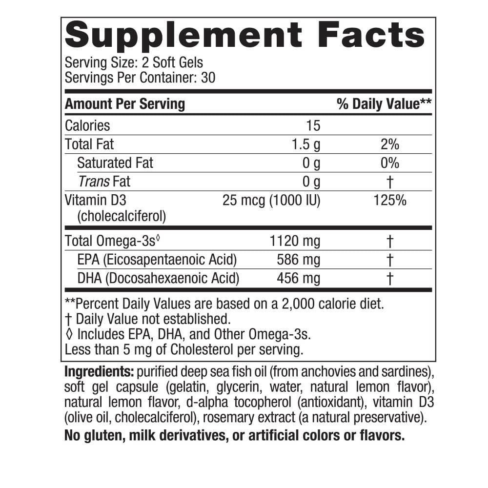 Nordic Naturals Ultimate Omega 2X Mini D3, Lemon Flavor - 1120 mg Omega-3 + 1000 IU Vitamin D3-60 Mini Soft Gels - Omega-3 Fish Oil - EPA & DHA - Promotes Brain & Heart Health - 30 Servings