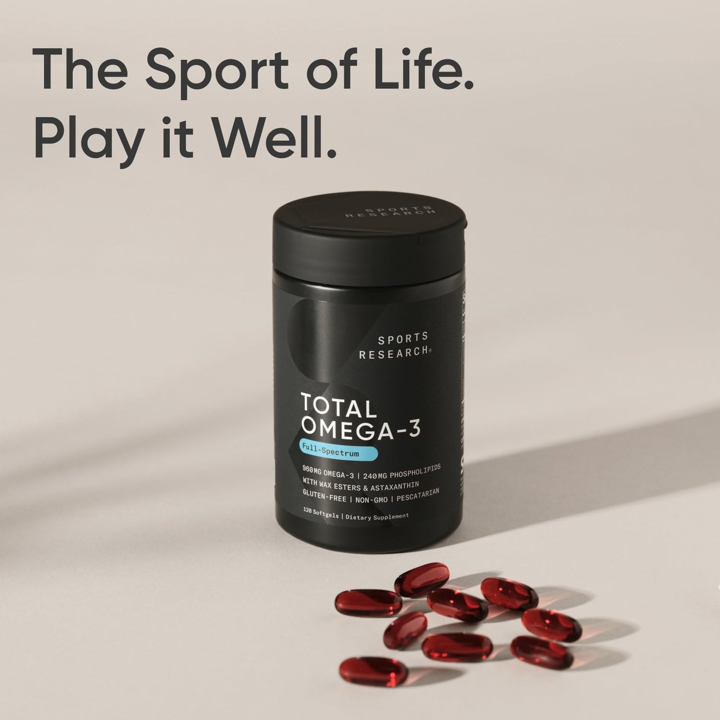 Sports Research Total Omega-3 Fish Oil from Wild Sockeye Salmon, Alaskan Pollock, Antarctic Krill, Astaxanthin + Phospholipids & Wax Esters for Absorption | 960mg of EPA & DHA (120 Softgels)
