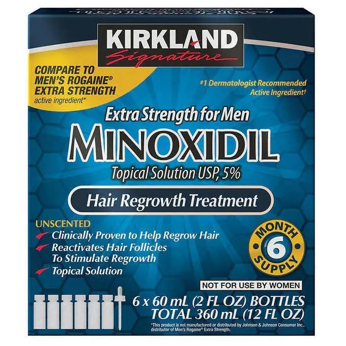 Minoxidil for Men 5% Topical Solution Extra Strength Hair Regrowth Treatment, Dropper Applicator Included (6 month supply), 6 x 2 Fl Oz Clear, W/Massager for Improved Hair Growth