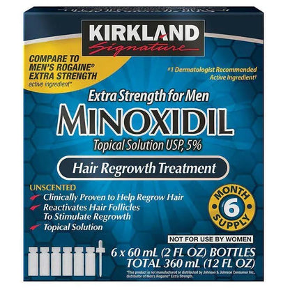 Minoxidil for Men 5% Topical Solution Extra Strength Hair Regrowth Treatment, Dropper Applicator Included (6 month supply), 6 x 2 Fl Oz Clear, W/Massager for Improved Hair Growth