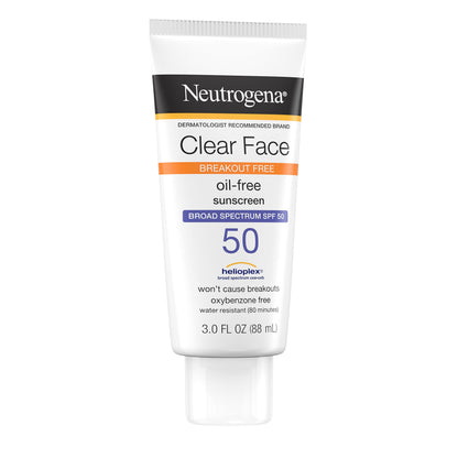 Neutrogena Face Sunscreen, Broad Spectrum SPF 50 Clear Face, Breakout Free Lotion, Fragrance- & Oxybenzone-Free, Non-Comedogenic, 3 Fl. Oz