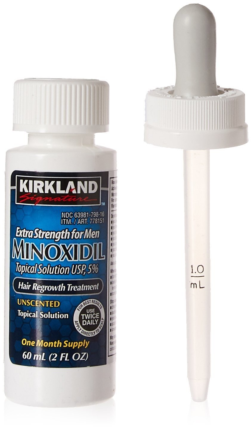 Minoxidil for Men 5% Extra Strength Hair Regrowth for Men YHFNfo, 1 Month Supply by Kirkland Signature, 2 oz Bottle