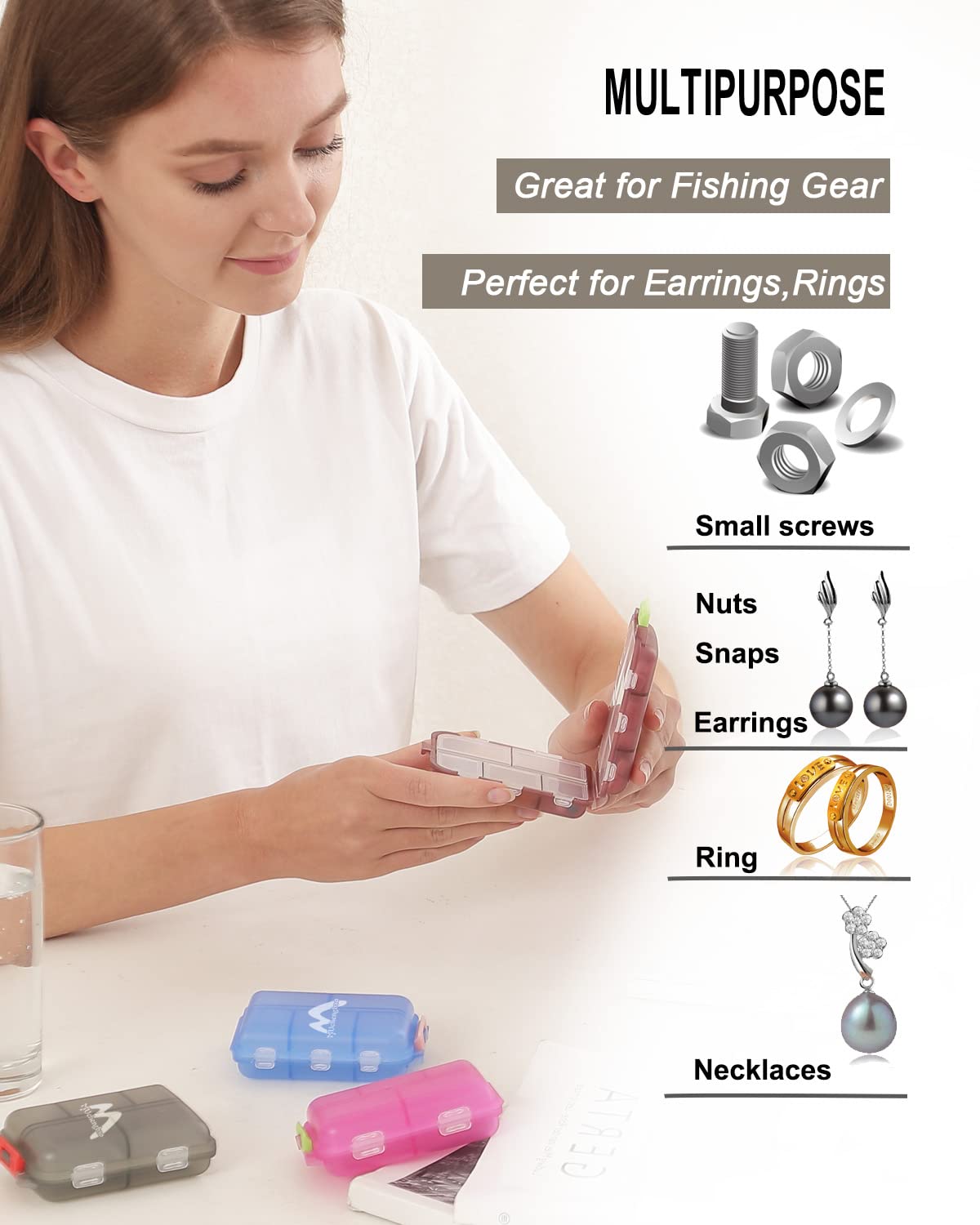 4PS Travel Pill Organizer with 164 Slice Labels，10 Compartments Travel Pill Box Portable Folding Small Pill Case Daily Pill Container Used for Carry Storage Medicine Organizer by M MUchengbao