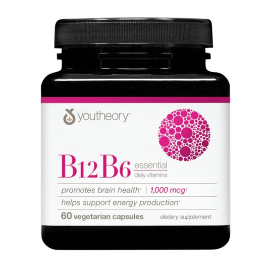 Youtheory Vitamin B12 B6, Daily Energy and Brain Support Supplement, Vegetarian Capsules, 60 ct