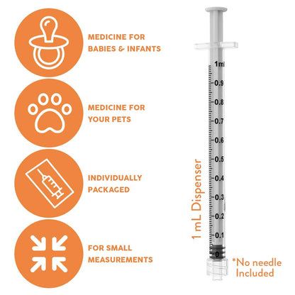 Care Touch CTSLL1-VC Syringe with Luer Lock Tip, 1ml, 100 Syringes without a Needle