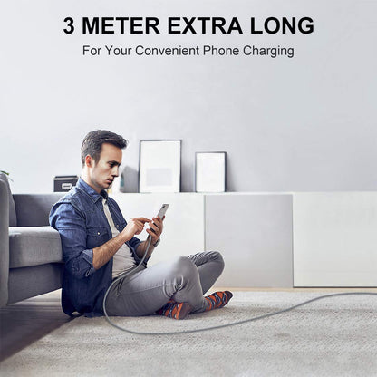 CLEEFUN USB C Charger Cable 10ft, Fast Charging USB to USB C Cable Braided USB Type C Cable for iPhone15 Plus/15 Pro Max Samsung Galaxy S23 S22 S21 S20 FE Ultra S10 S9 Note 20 10 A54/ Moto/LG, Grey