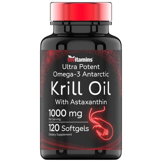 Antarctic Krill Oil 1000mg x 120 Softgels with Astaxanthin | 1000mg Krill Oil, 200 mg Phospholipids, 120 mg EPA, 80 mg DHA, 200 mcg Astaxanthin | Ultra Potent & Pure Omega-3 Cold Water Antarctic Krill