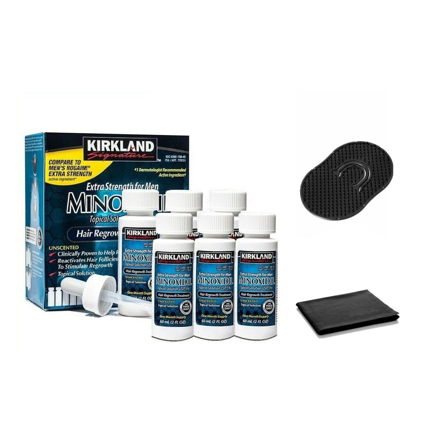 Minoxidil for Men 5% Topical Solution Extra Strength Hair Regrowth Treatment, Dropper Applicator Included (6 month supply), 6 x 2 Fl Oz Clear, W/Massager for Improved Hair Growth