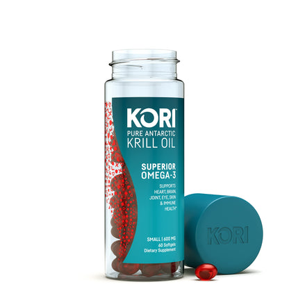 Kori Krill Antarctic Krill Oil Omega 3 Supplement, EPA & DHA, Krill Oil Supplements with Superior Absorption vs. Fish Oil, 600 mg, 60 softgels