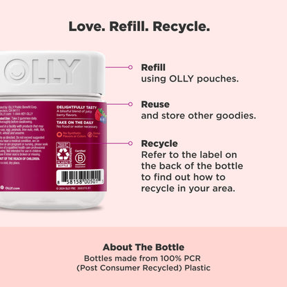 OLLY Women's Multivitamin Gummy, Vitamins A, D, C, E, Biotin, Folic Acid, Adult Chewable Vitamin, Berry Flavor, 45 Day Supply - 90 Count (Packaging May Vary)
