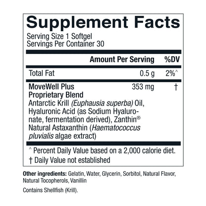 Live Conscious Joint Health Supplement - MoveWell Plus Antarctic Krill Oil, Natural Astaxanthin and Hyaluronic Acid | Outperforms Glucosamine