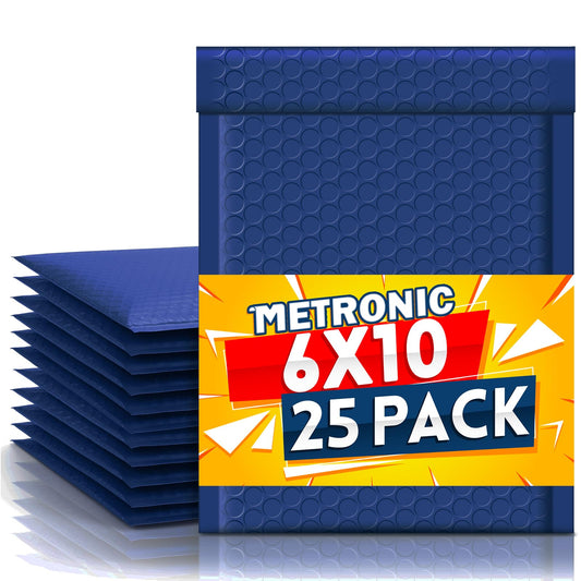 Metronic Bubble Mailers 6x10 Inch 25 Pack Usable Size 6x9" Waterproof Padded Envelopes A5 Paper Size Bubble Mailers for Shipping, Mailing, Packaging, Bulk-Navy Blue