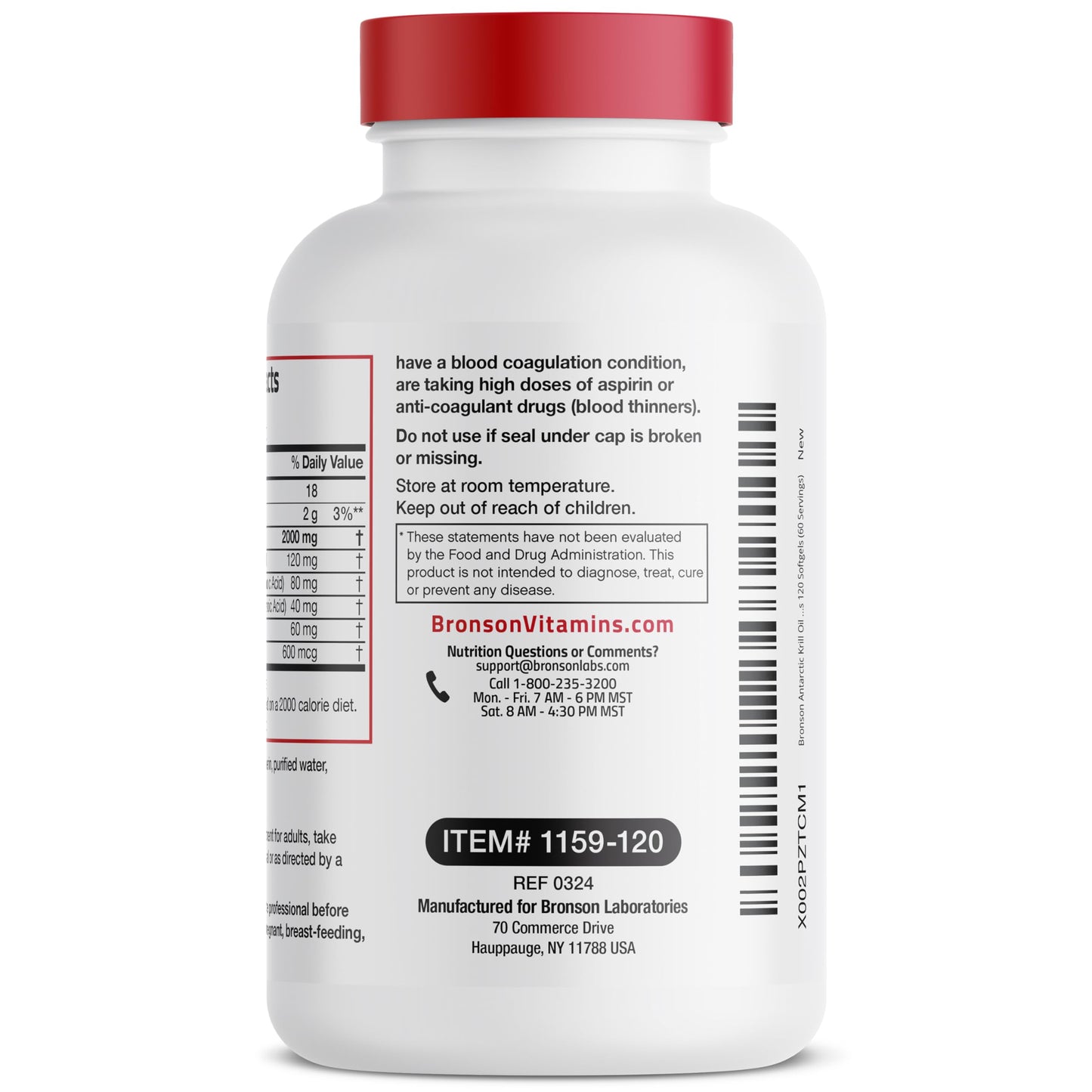 Bronson Antarctic Krill Oil 2000 mg with Omega-3s EPA, DHA, Astaxanthin and Phospholipids 120 Softgels (60 Servings)