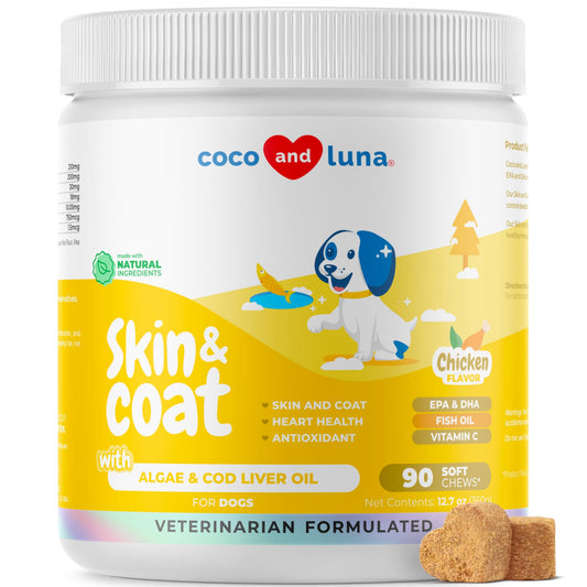 Omega 3 Fish Oil for Dogs - 90 Soft Chews - with Cod Liver Oil, Algae Oil, EPA & DHA Fatty Acids for Dog Shedding, Itchy, Dry Skin, Joint & Heart Support (Soft Chews)