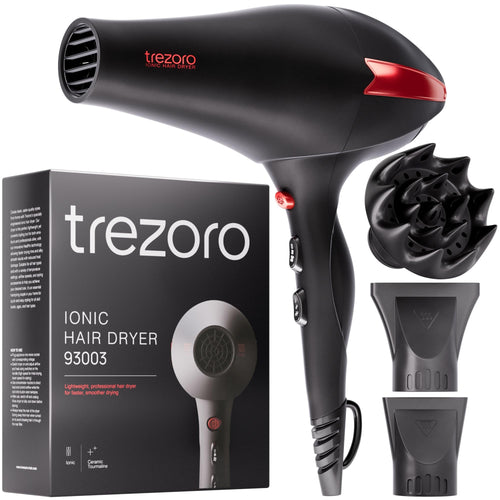 Diffuser Hair Dryer, 2200 Watt Professional Ionic Salon Blow Dryer, Ceramic Tourmaline Hairdryer with 2 Concentrator Nozzle Attachments, Pro Ion Quiet Dryers - Best Soft Touch Body