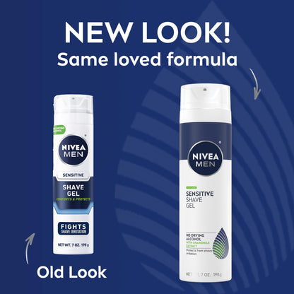 NIVEA MEN Sensitive Shave Gel with Vitamin E, Soothing Chamomile and Witch Hazel Extracts, No Drying Alcohols, 3 Pack of 7 Oz Cans