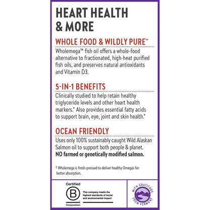 New Chapter Wholemega Fish Oil Supplement - Wild Alaskan Salmon Oil with Omega-3 + Vitamin D3 + Astaxanthin + Sustainably Caught - 180 ct, 1000mg Softgels