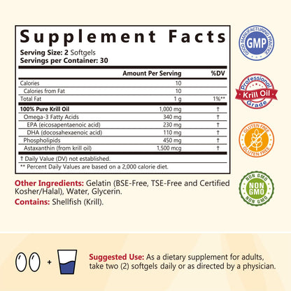 NatureMyst Krill Oil, Professional Grade 60 Liquid Softgels, Non-GMO, Gluten Free, Made in The USA