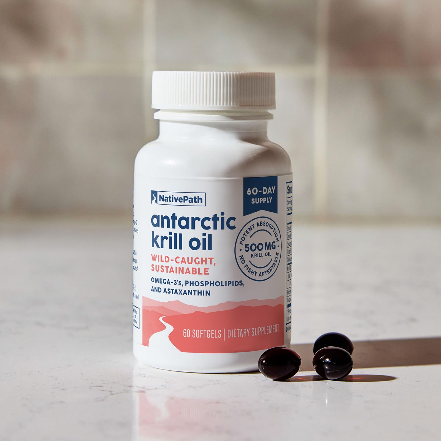 NativePath Antarctic Krill Oil - Wild-Caught Omega 3 Krill Oil 500mg Softgels with EPA, DHA and Astaxanthin - Omega 3 Supplement for Joint, Heart, Brain and Immunity - 60 ct - No Fishy Aftertaste