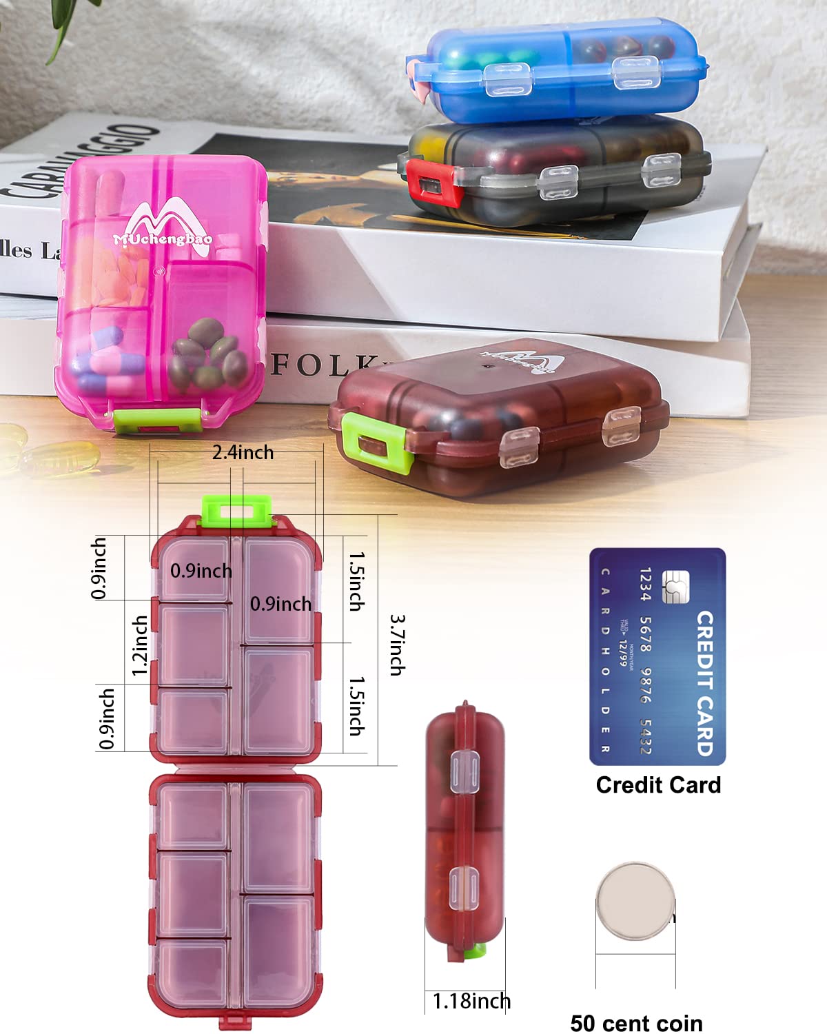 4PS Travel Pill Organizer with 164 Slice Labels，10 Compartments Travel Pill Box Portable Folding Small Pill Case Daily Pill Container Used for Carry Storage Medicine Organizer by M MUchengbao