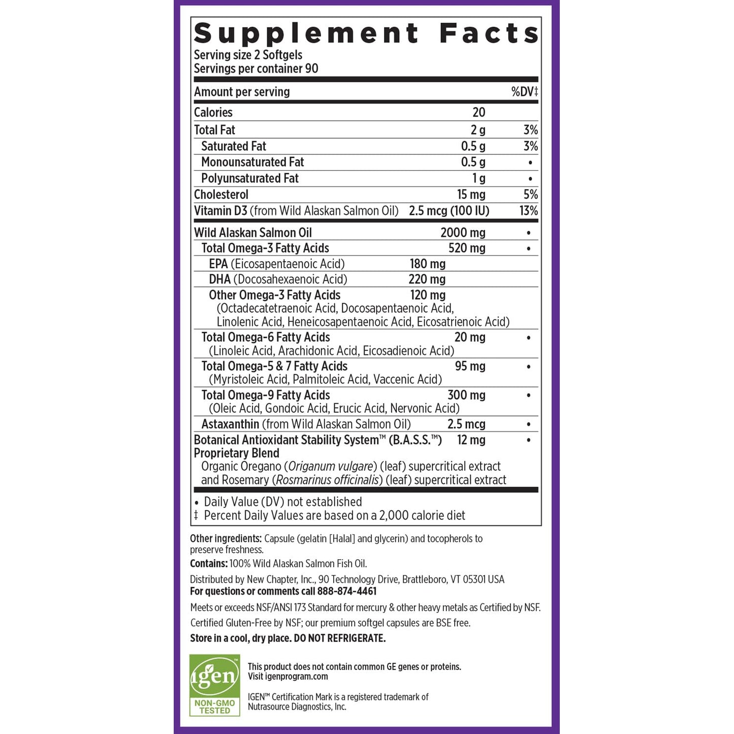 New Chapter Wholemega Fish Oil Supplement - Wild Alaskan Salmon Oil with Omega-3 + Vitamin D3 + Astaxanthin + Sustainably Caught - 180 ct, 1000mg Softgels