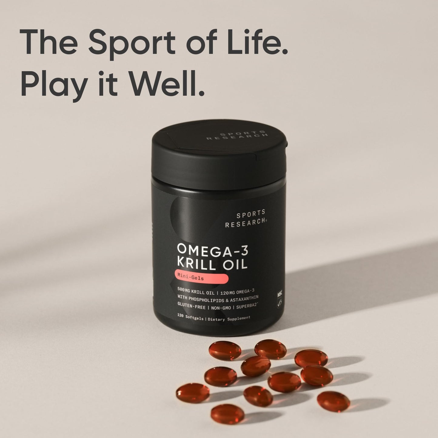 Sports Research Antarctic Krill Oil Omega 3 Mini-Softgels 500mg with Phospholipids, Choline & Astaxanthin - Sustainably Sourced, Non-GMO Verified & Gluten Free - 120 Softgel Capsules