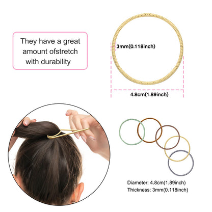 Elastic Hair Ties - 200 Count,Black Hair Ties for Women Girls,Men, No Damage Ponytail Hair Ties - Perfect for Fine, Curly Hair and Sensitive Scalps (Gold wire color mixing-200 count)