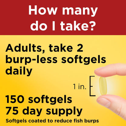 Nature Made Burpless Omega 3 Fish Oil Softgels - 1000mg for Heart Health, 150 Softgels, 75 Day Supply