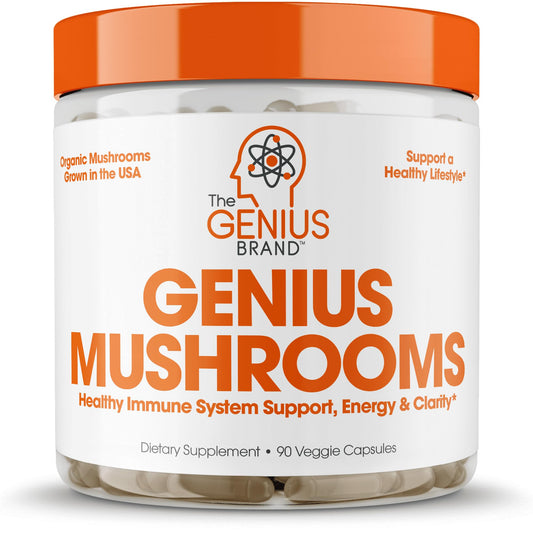 Genius Mushroom - Lions Mane, Cordyceps and Reishi - System Booster & Nootropic Supplement - for Energy & Support, 90 Veggie Pills