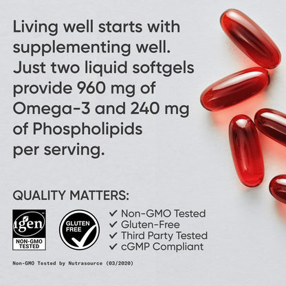 Sports Research Total Omega-3 Fish Oil from Wild Sockeye Salmon, Alaskan Pollock, Antarctic Krill, Astaxanthin + Phospholipids & Wax Esters for Absorption | 960mg of EPA & DHA (120 Softgels)