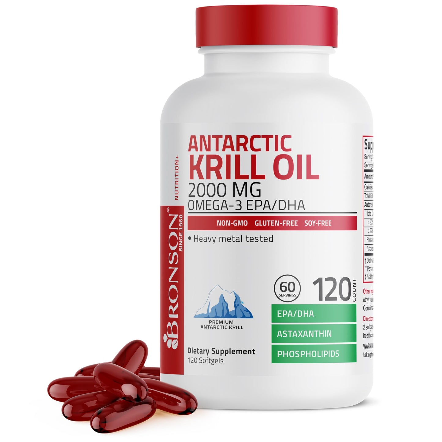 Bronson Antarctic Krill Oil 2000 mg with Omega-3s EPA, DHA, Astaxanthin and Phospholipids 120 Softgels (60 Servings)