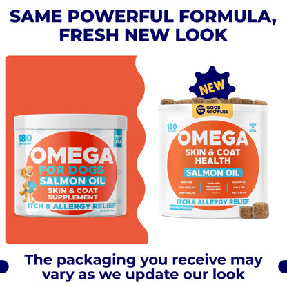Omega 3 Fish Oil for Dogs (180 Ct) - Skin & Coat Chews - Dry & Itchy Skin Relief + Allergy Support - Shiny Coats - EPA&DHA Fatty Acids - Natural Salmon Oil Chews Promotes Heart, Hip & Joint Support