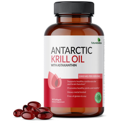 Futurebiotics Antarctic Krill Oil 1000mg with Omega-3s EPA, DHA, Astaxanthin and Phospholipids - Premium Krill Oil Heavy Metal Tested, Non GMO – 90 Softgels (45 Servings)
