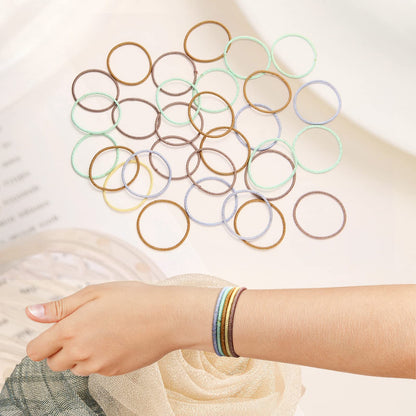 Elastic Hair Ties - 200 Count,Black Hair Ties for Women Girls,Men, No Damage Ponytail Hair Ties - Perfect for Fine, Curly Hair and Sensitive Scalps (Gold wire color mixing-200 count)