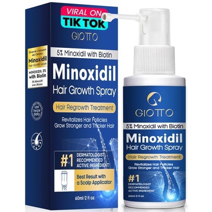 GIOTTO 5% Minoxidil for Men and Women Hair Growth Spray with Extra Innovative Applicator - Infused with Biotin, Niacinamide and Panthenol - Topical Scalp Treatment for Hair Loss & Thinning, 2 Fl Oz